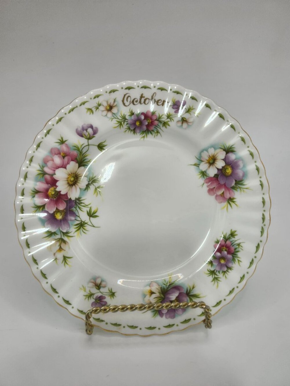 Vintage Royal Albert Flower of the Month For October Dessert Plate